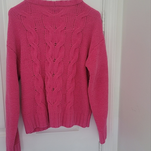 American Eagle Women's Pink Cable Knit Sweater - Picture 2 of 6